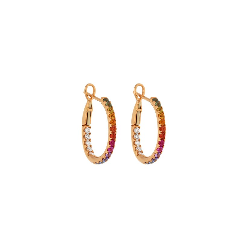 Boucles d'oreilles créoles Rainbow Moyen modèle en or rose, saphirs et diamants