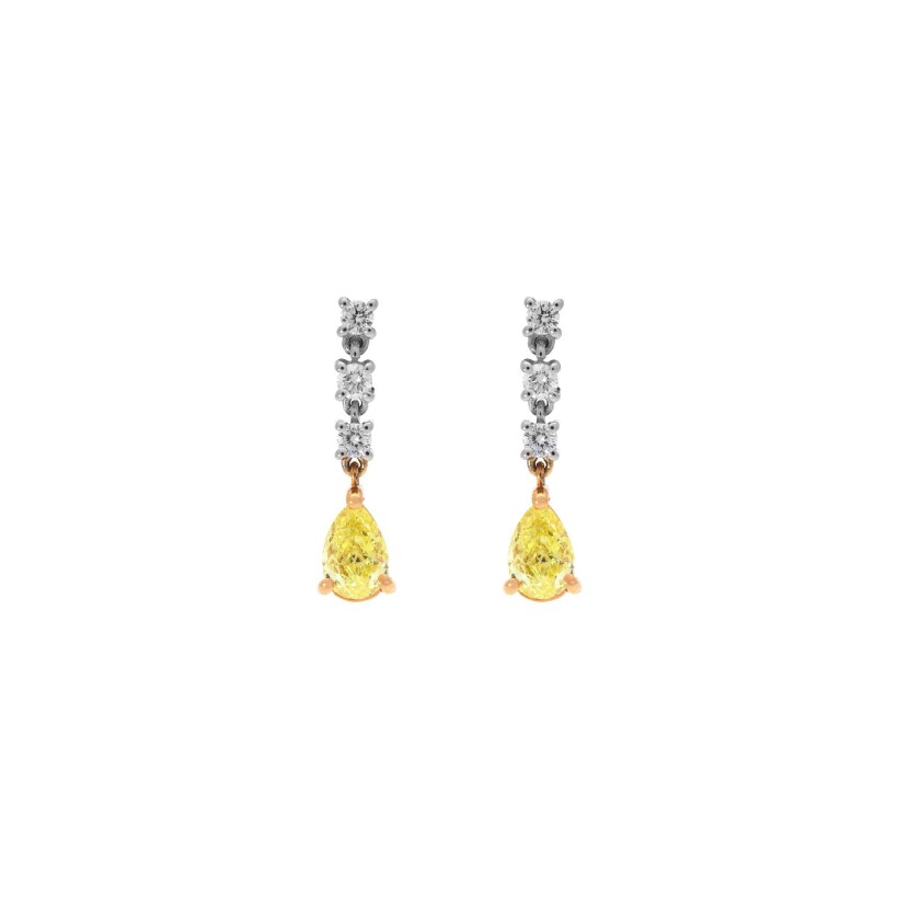 Boucles d'oreilles Spring en or blanc, or jaune et diamants