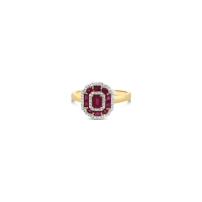 Bague Gringoire Joaillerie en or jaune, rubis et diamants