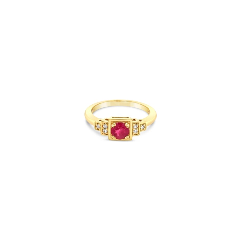 Bague Gringoire Joaillerie en or jaune, rubis et diamants