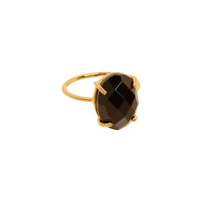 Bague Une A Une Goutte en laiton doré et onyx noir