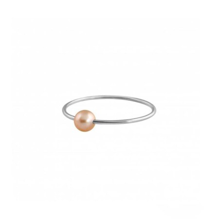 Bague Claverin Mini Simply Mini en or blanc et perle rose