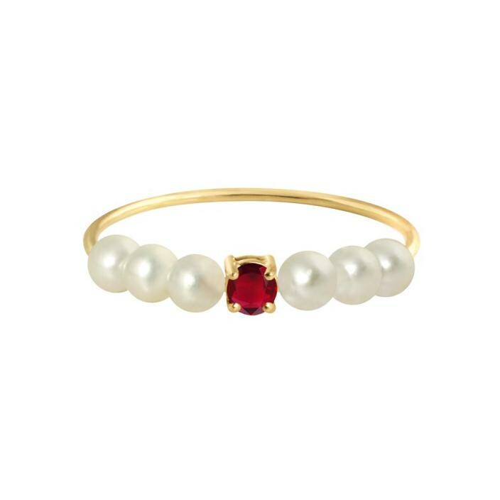 Bague Claverin Lotta love Fresh princess en or jaune, perles blanches et rubis