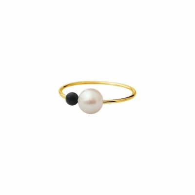 Bague Claverin Mini Rosary en or jaune et perle blanche