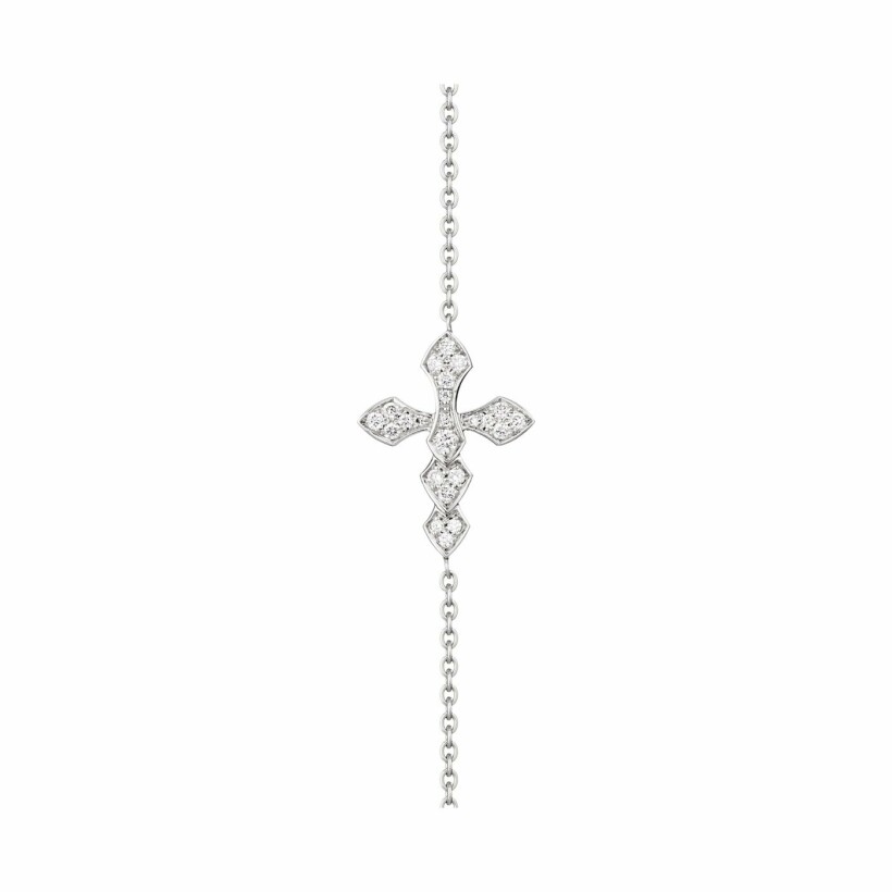 Akillis Python cross chain bracelet, white gold, diamond pave