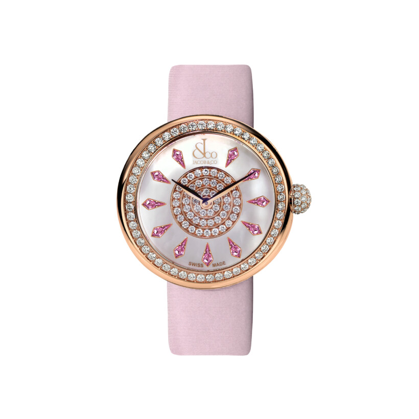 Montre Jacob & Co Brilliant one row rose gold pink sapphires 38mm