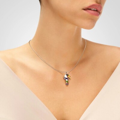 Pendentif Una Storia Toucan en argent rhodié et oxydes de zirconium