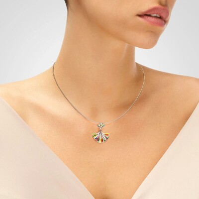 Pendentif Una Storia Ginkgo en argent rhodié et oxydes de zirconium