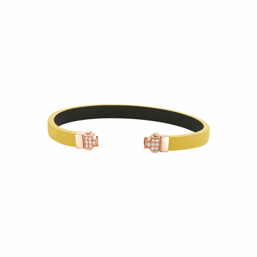 Bracelet Qeelin Wulu en or rose, cuir jaune et diamants