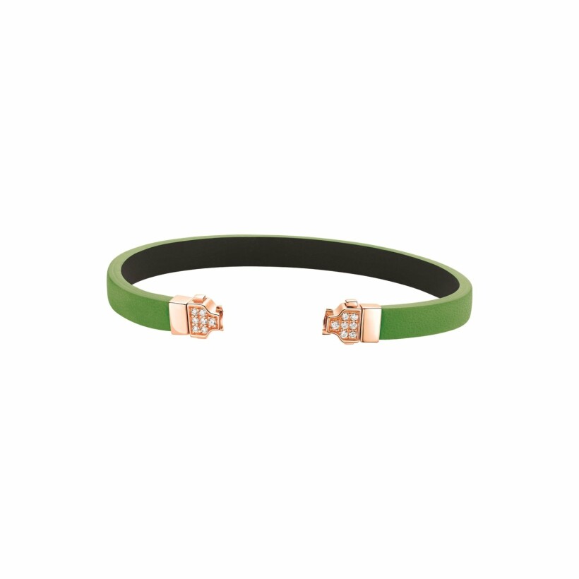 Bracelet Qeelin Wulu en or rose, cuir vert et diamants