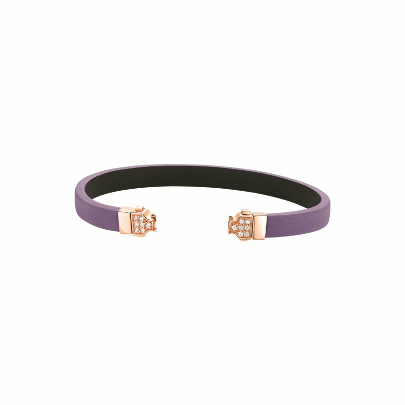 Bracelet Qeelin Wulu en or rose, cuir violet et diamants