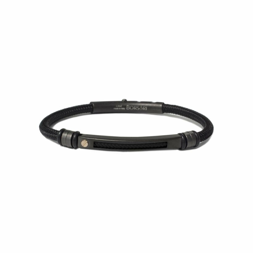 Bracelet Borsari Gioielli en acier pvd noir, or rose et polyester noir
