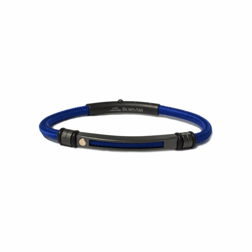 Bracelet Borsari Gioielli en acier pvd noir, or rose et polyester bleu