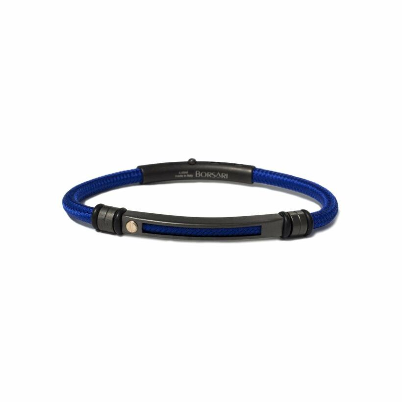 Bracelet Borsari Gioielli en acier pvd noir, or rose et polyester bleu