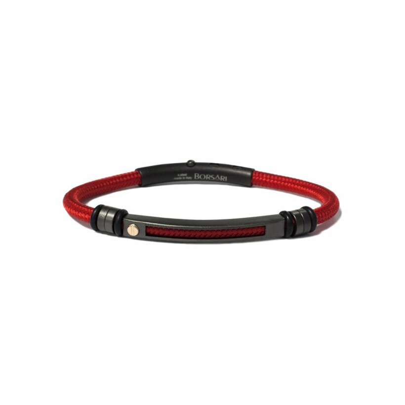 Bracelet Borsari Gioielli en acier pvd noir, or rose et polyester rouge