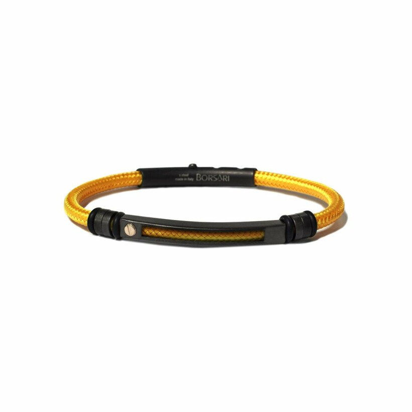 Bracelet Borsari Gioielli en acier pvd noir, or rose et polyester jaune