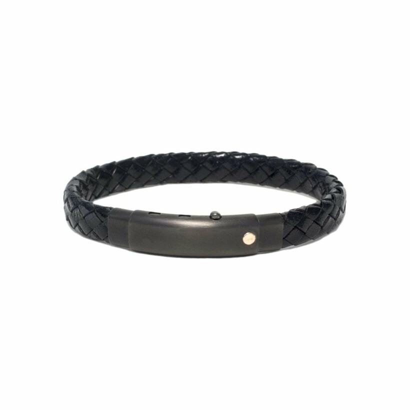 Bracelet Borsari Gioielli en acier pvd noir, cuir noir et or rose