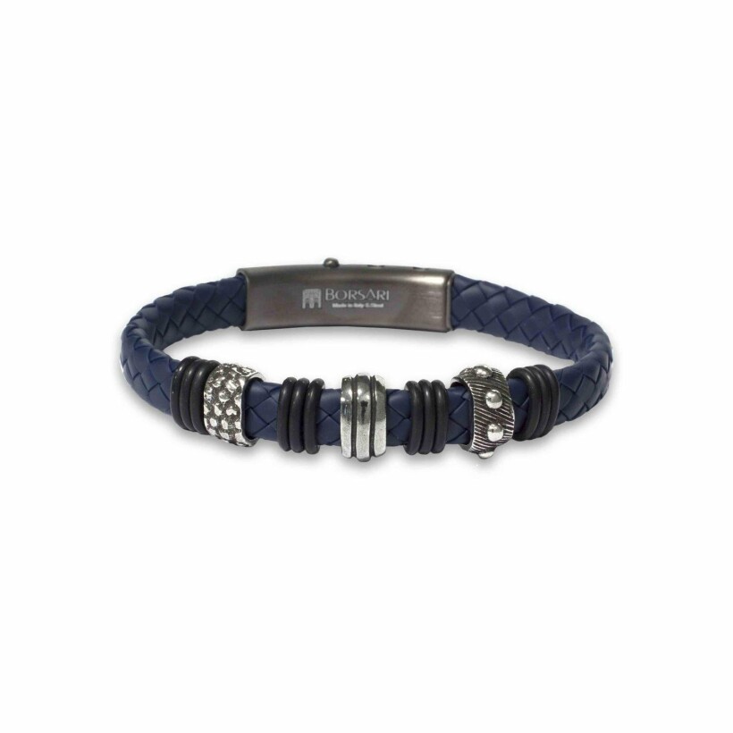 Bracelet Borsari Gioielli en acier, argent et caoutchouc bleu