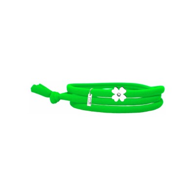 Bracelet Gresy's Sunny Trèfle en argent poli et diamant 0.01ct - Vert fluo