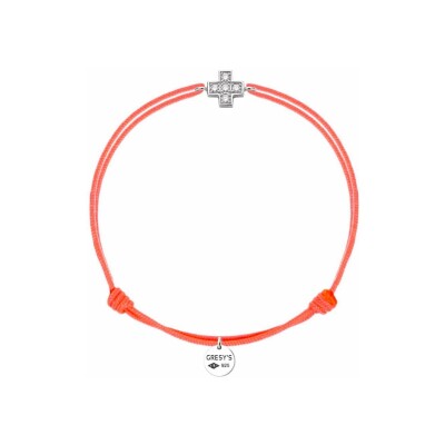 Bracelet Gresy's La Croix en argent poli et diamant 0.05ct - Corail fluo