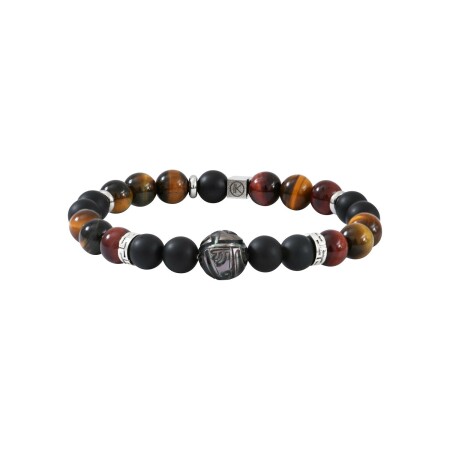 Bracelet IKOBA Les Hommes 3 oeils en agate noire dépolie et perle de tahiti gravée