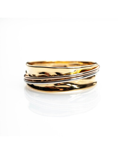 Bague Maison Ballet by Scarlett froissée en or jaune et fils or blanc et rose