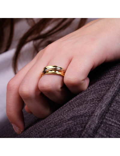 Bague Maison Ballet by Scarlett froissée en or jaune et fils or blanc et rose