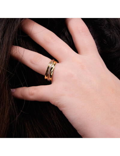 Bague Maison Ballet by Scarlett froissée en or jaune et fils or blanc et rose