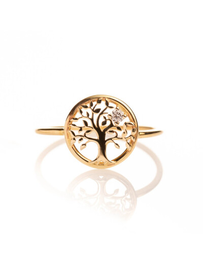 Bague Maison Ballet by Scarlett Arbre de vie en or jaune 9 carats et diamant de synthèse