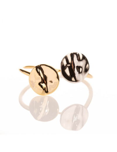Bague Maison Ballet by Scarlett ronds froissés toi & moi en or jaune 9 carats et or blanc 9 carats