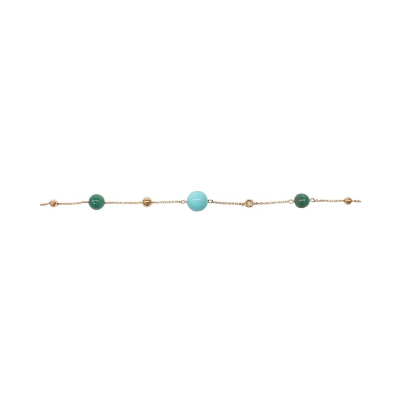 Bracelet Isabelle Barrier en or rose, diamants, turquoise et malachite
