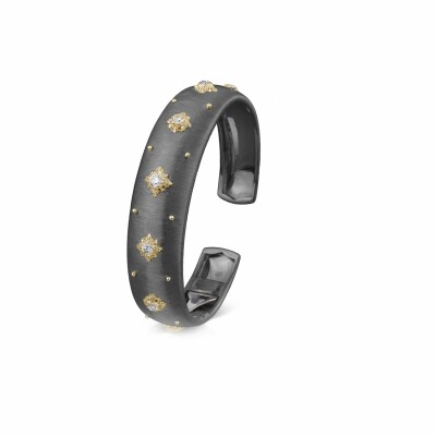 Bracelet manchette Buccellati Macri en or blanc plaqué noir et diamants