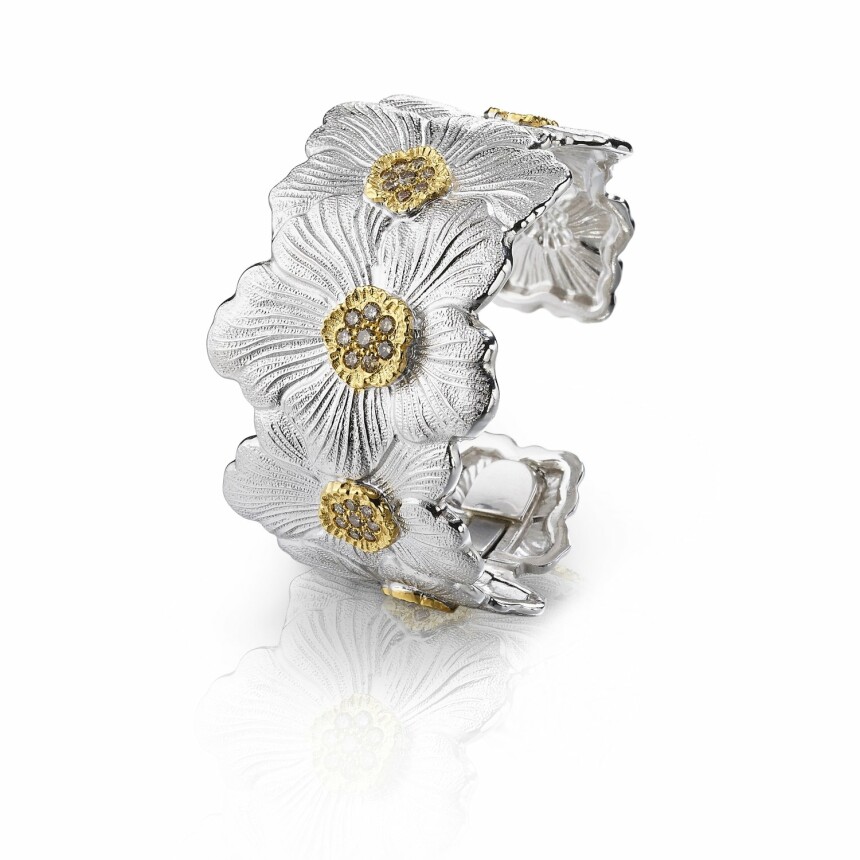 Bracelet Buccellati Blossoms Gardenia en argent plaqué or et diamants