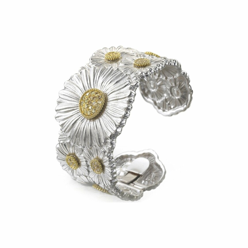 Bracelet manchette Buccellati Blossoms Daisy en argent et diamants bruns