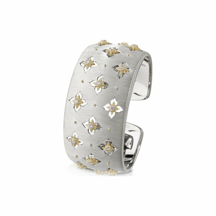 Bracelet manchette Buccellati Macri Giglio en or blanc, or jaune et diamants