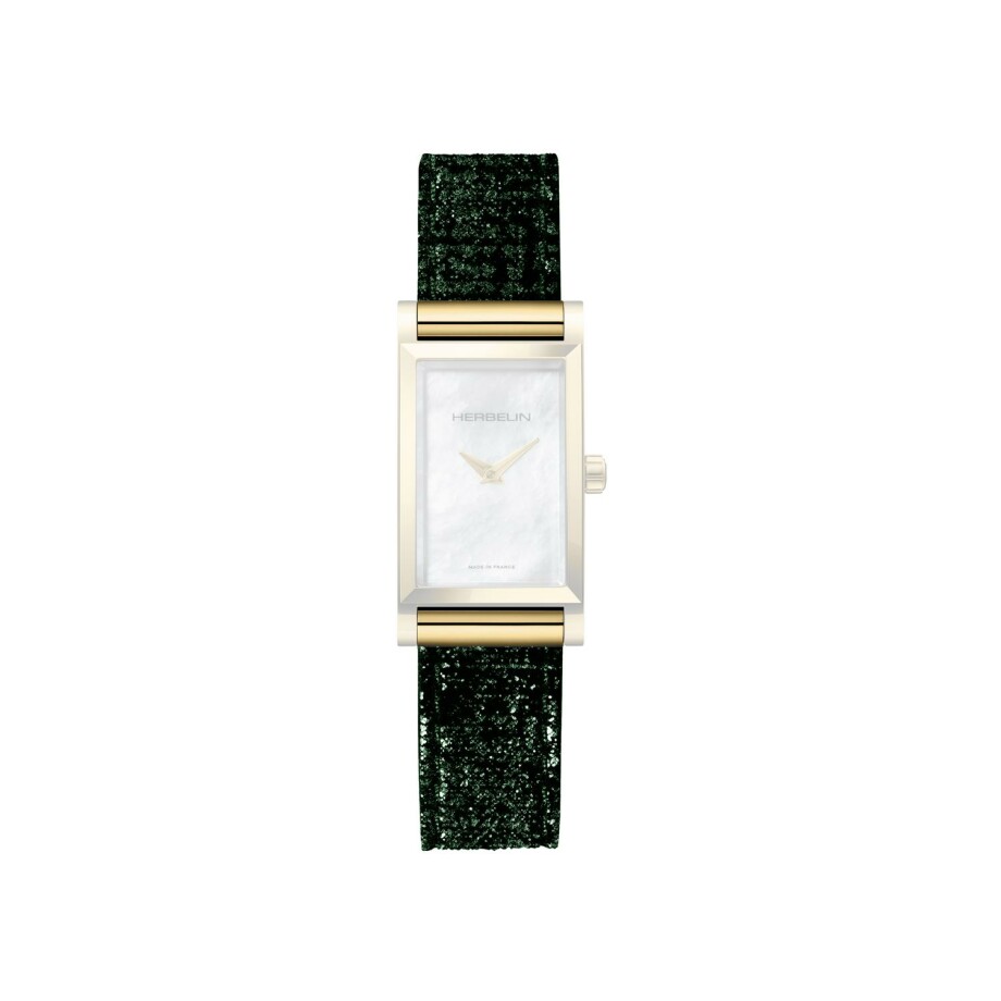 Herbelin Antarès watch strap, green shiny velvet BRAC17048P120