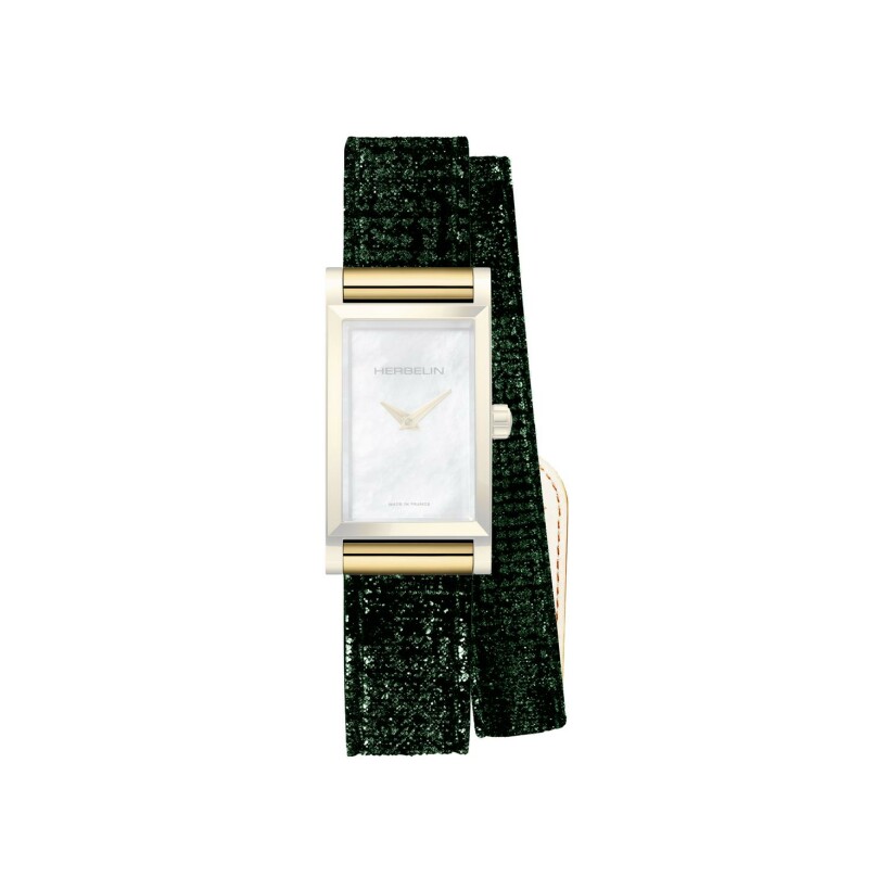 Herbelin Antarès watch strap, green shiny velvet BRAC17048P185