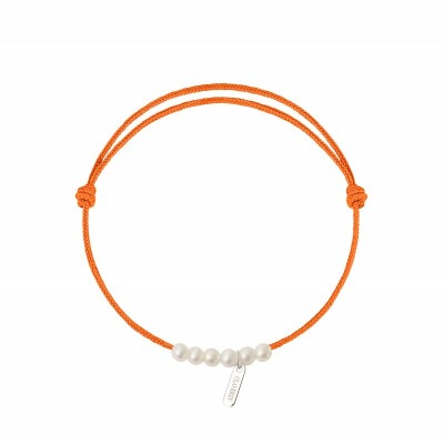 Bracelet Claverin 6 little treasures sur cordon mandarine en argent et perles blanches