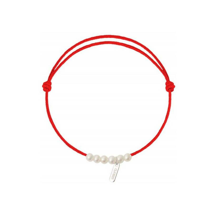 Bracelet Claverin 6 little treasures sur cordon rouge corail en argent et perles blanches