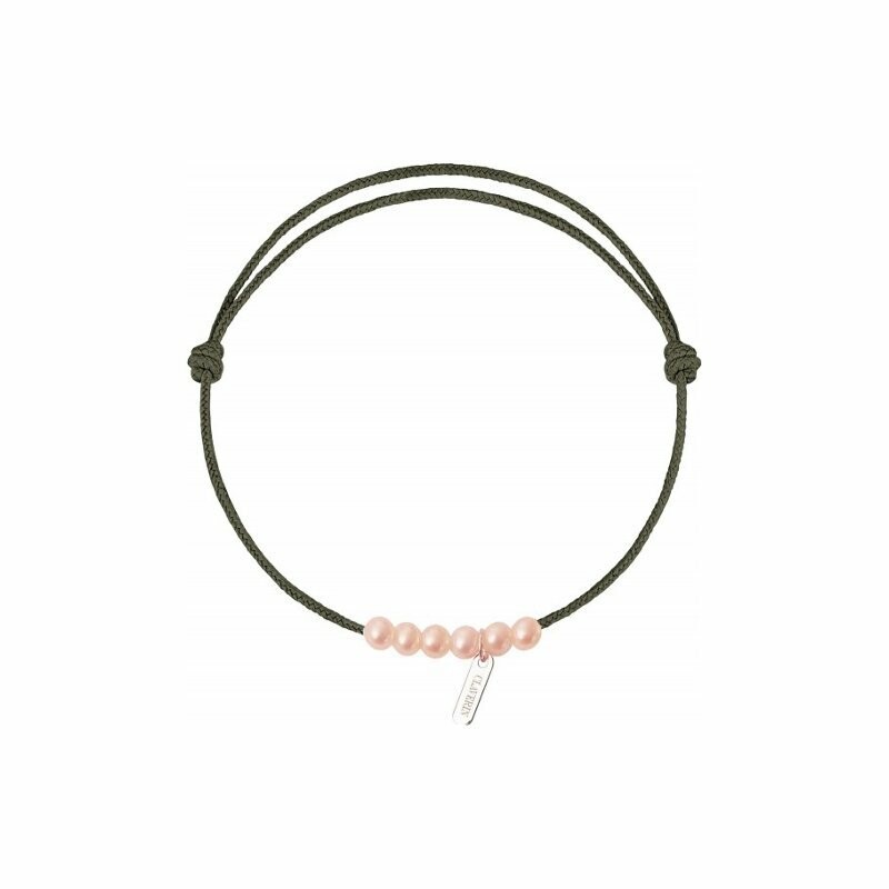 Bracelet sur cordon Claverin Cordon Mini en or blanc et perles roses