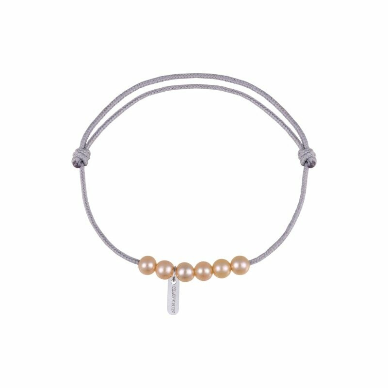 Bracelet sur cordon Claverin Cordon Mini en or blanc et perles roses
