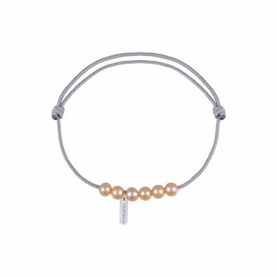 Bracelet sur cordon Claverin Cordon Mini en or blanc et perles roses