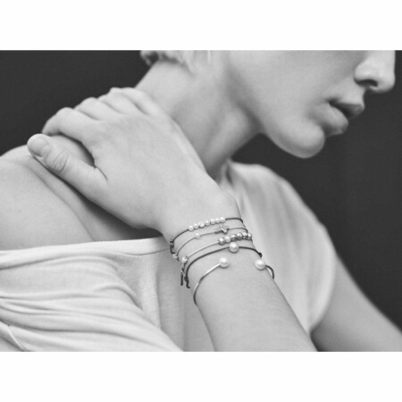 Bracelet sur cordon Claverin Cordon Simply en or blanc et perle blanche