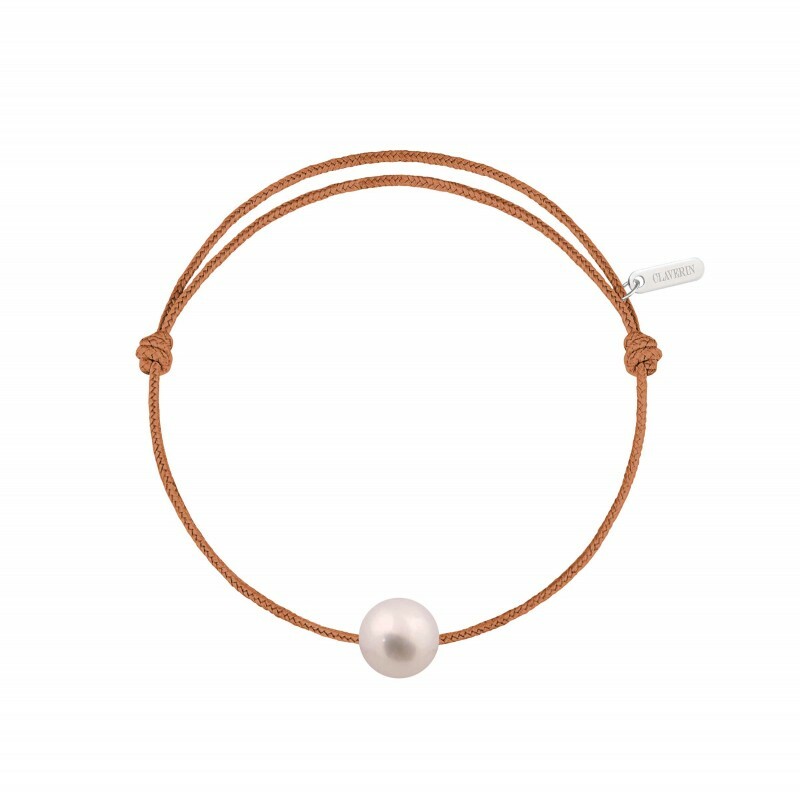 Bracelet Claverin simply pearly sur cordon camel en argent et perle blanche