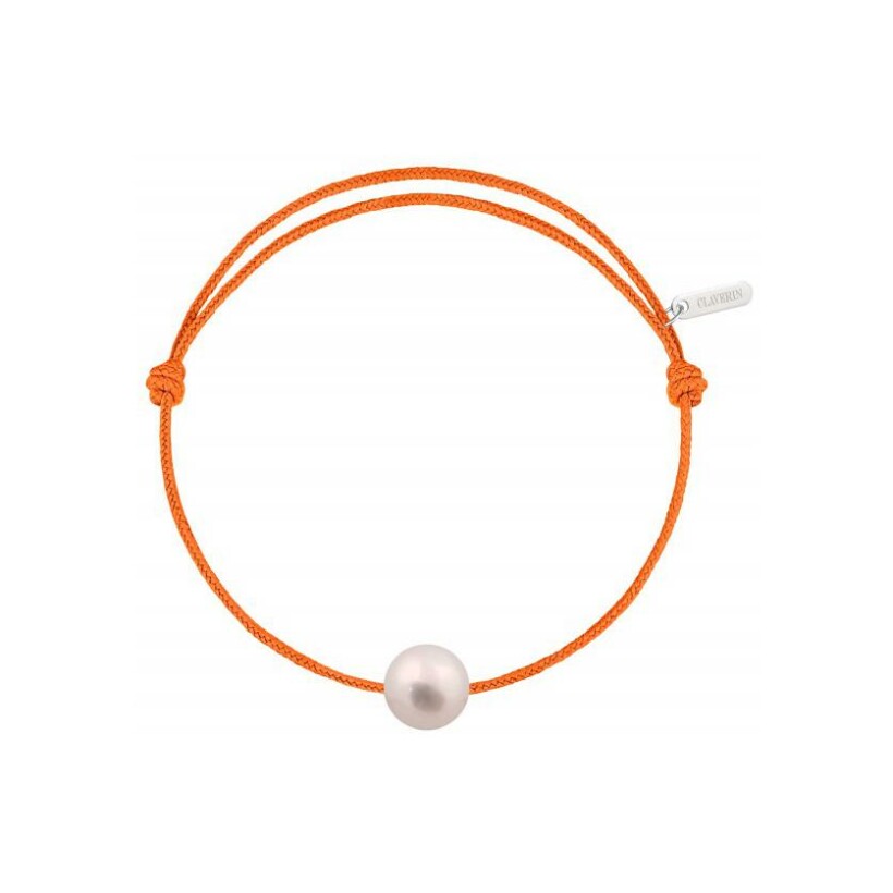 Bracelet Claverin simply pearly sur cordon mandarine en argent et perle blanche