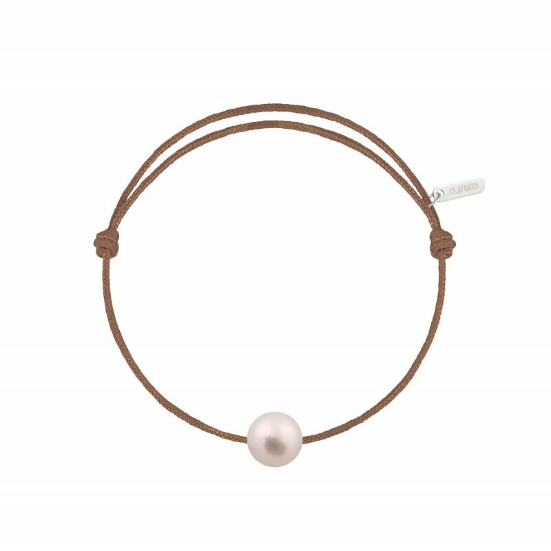 Bracelet Claverin simply pearly sur cordon taupe en argent et perle blanche