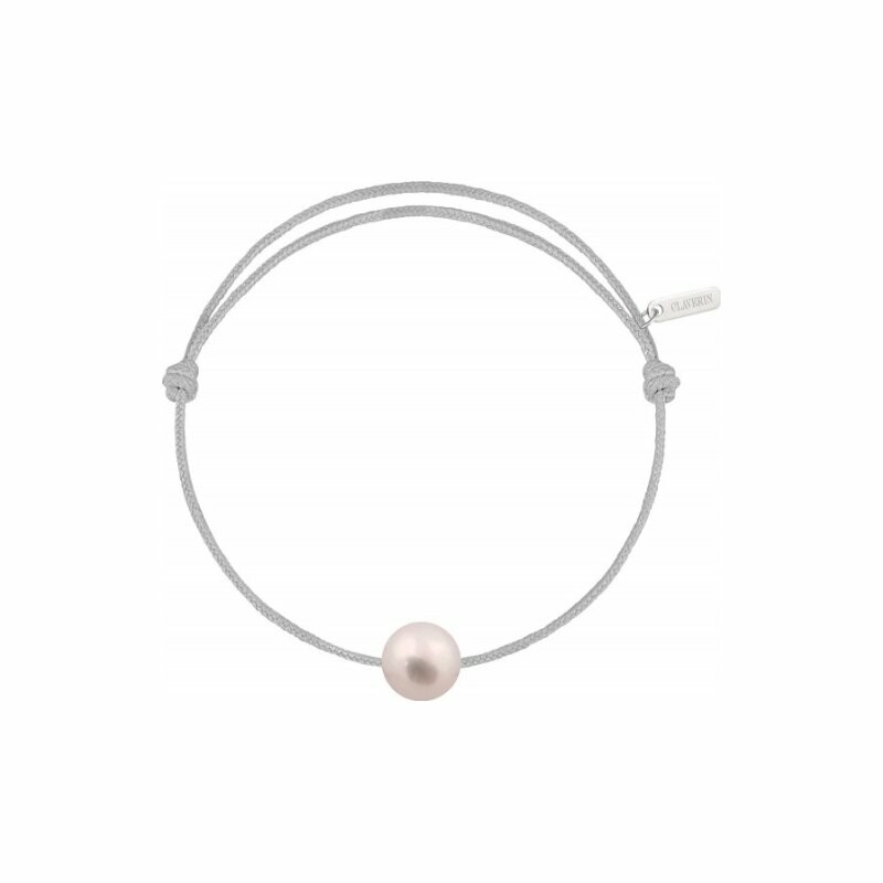 Bracelet sur cordon Claverin Cordon Simply en or blanc et perle blanche