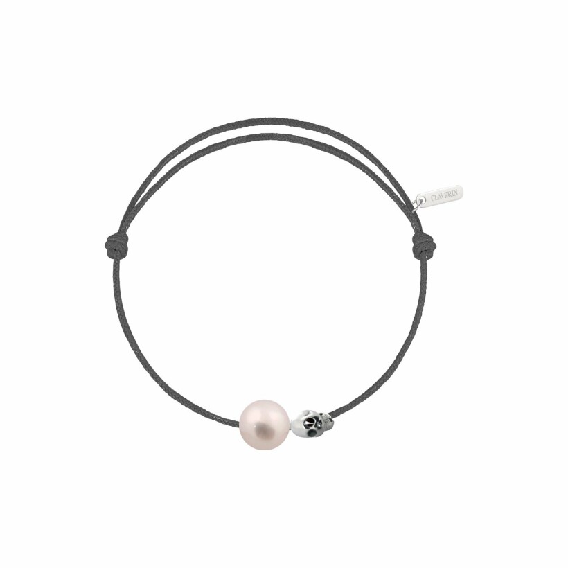 Bracelet sur cordon Claverin Unisex Cords en or blanc et perle blanche