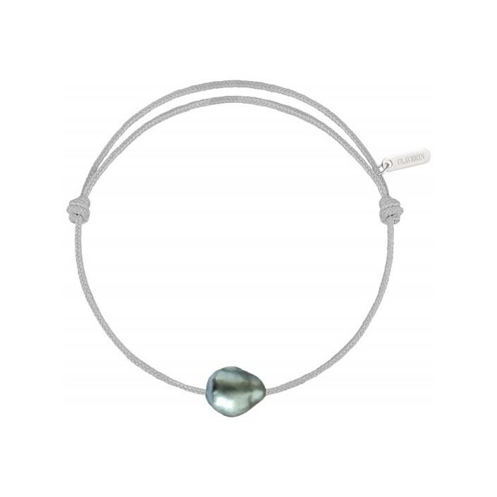 Bracelet Claverin Raw sur cordon gris perle et perle de tahiti