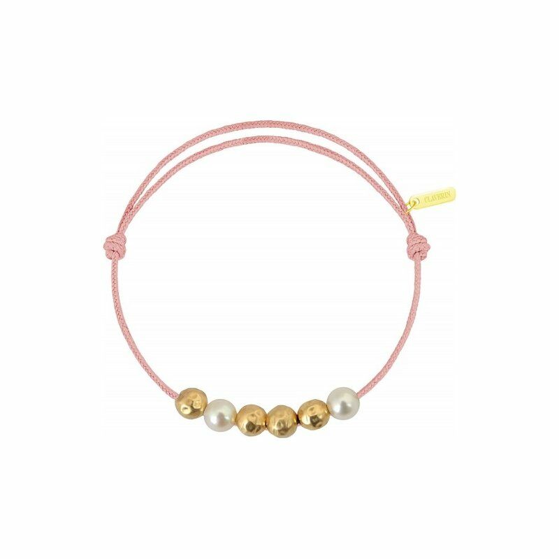 Bracelet sur cordon Claverin Cordon Mini en or jaune et perles blanches
